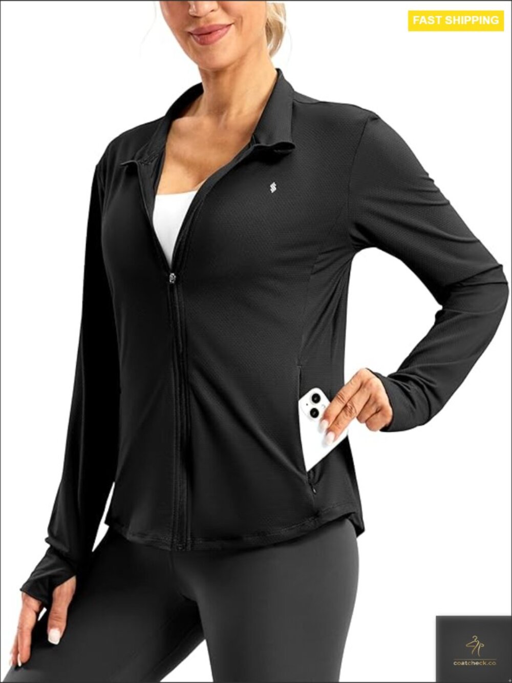 Lightweight UPF 50+ Athletic Jacket Long Sleeve Zip Up Sun Protection Workout